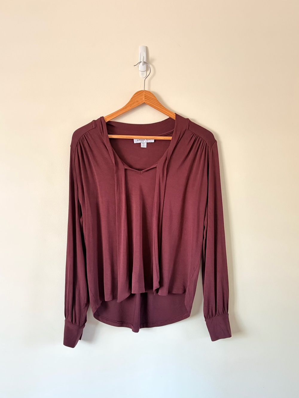 Amour Vert Elias Tie Neck Blouse Deep Plum/Burgundy